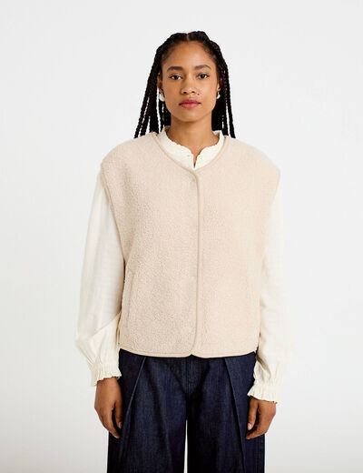Gilet sans manches effet polaire ecru femme