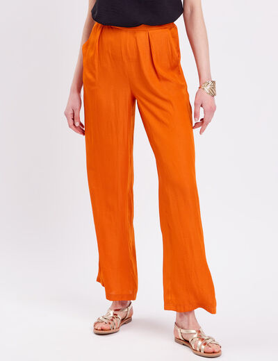 Pantalon city large satin orange femme