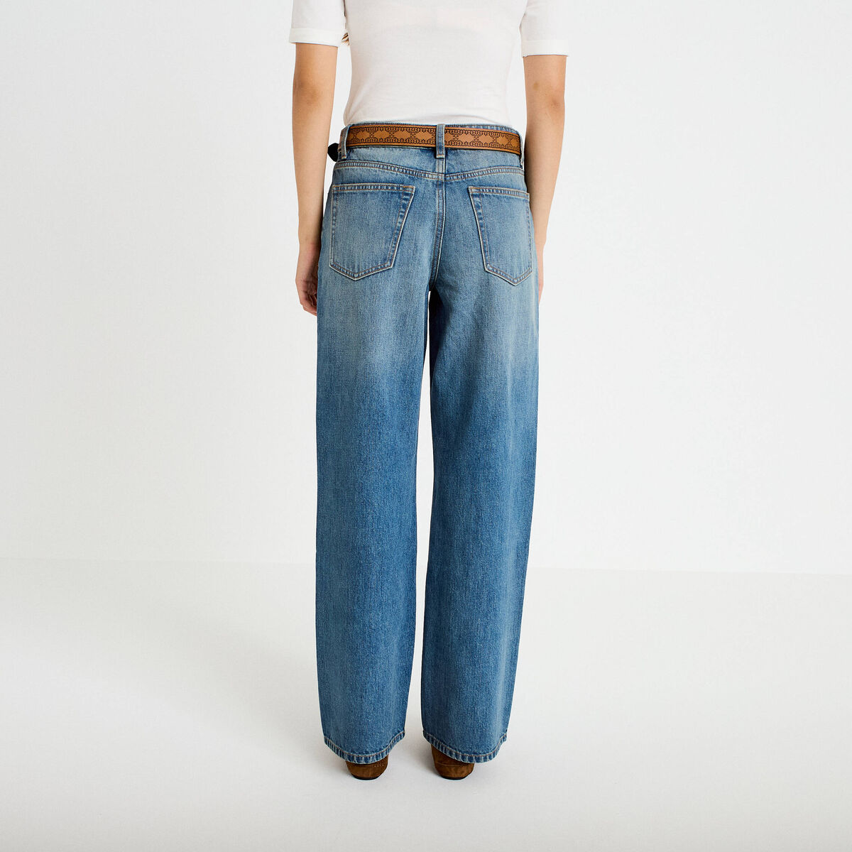Jean wide leg ceinture amovible denim dirty femme