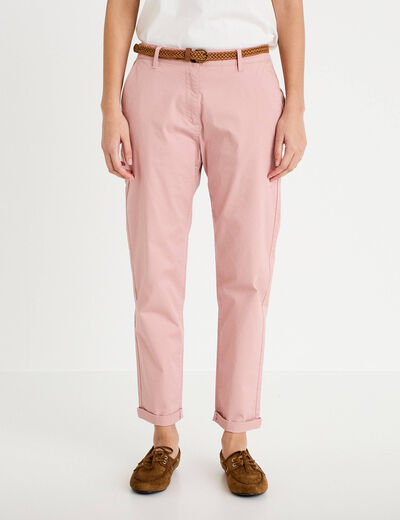 Pantalon chino 7/8&egrave;me rose pastel femme