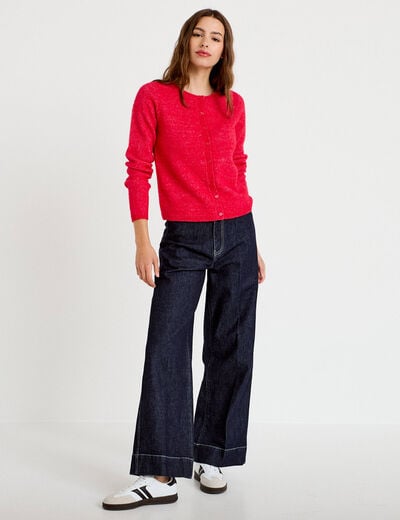 Gilet col rond manches longues rouge femme