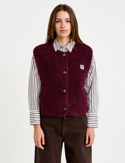 Veste sans manches fausse fourrure prune femme