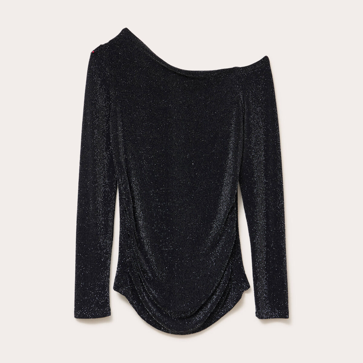 T-shirt asym&eacute;trique brillant noir femme