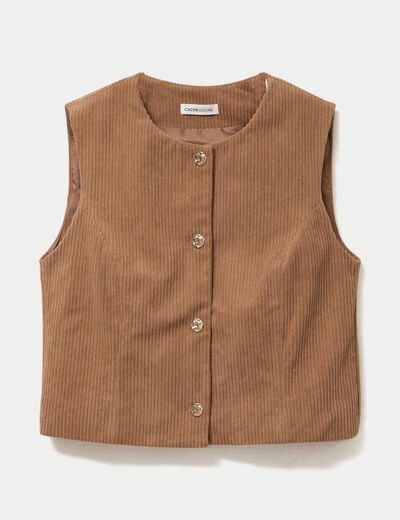 Gilet droit sans manches en velours camel femme
