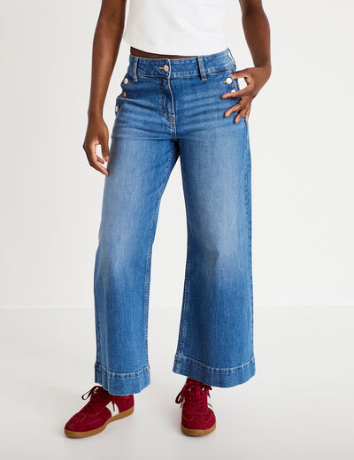 Jean wide leg cropped taille haute denim double stone femme