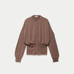 Gilet bas resserr&eacute; manches longues marron clair femme