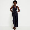 Combinaison jean large sans manches denim brut femme