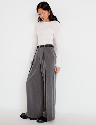 Pantalon large avec ceinture amovible gris clair femme