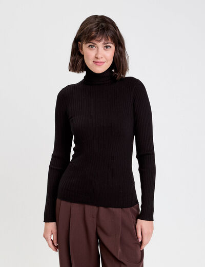 Pull c&ocirc;tel&eacute; col roul&eacute; noir femme