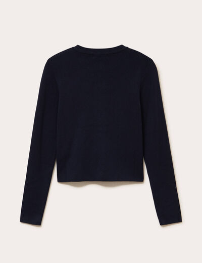 Gilet ajust&eacute; cropped col rond bleu marine femme