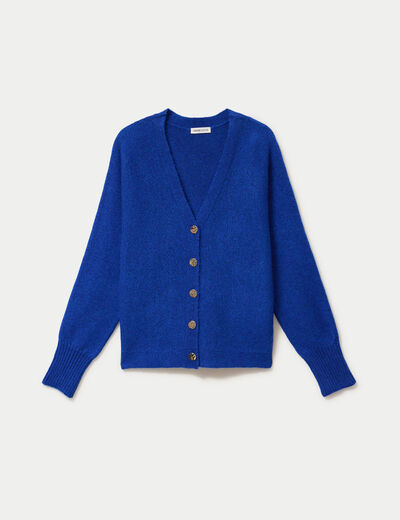 Gilet ajust&eacute; col v manches longues bleu electrique femme