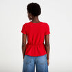 Blouse droite col v manches courtes rouge femme