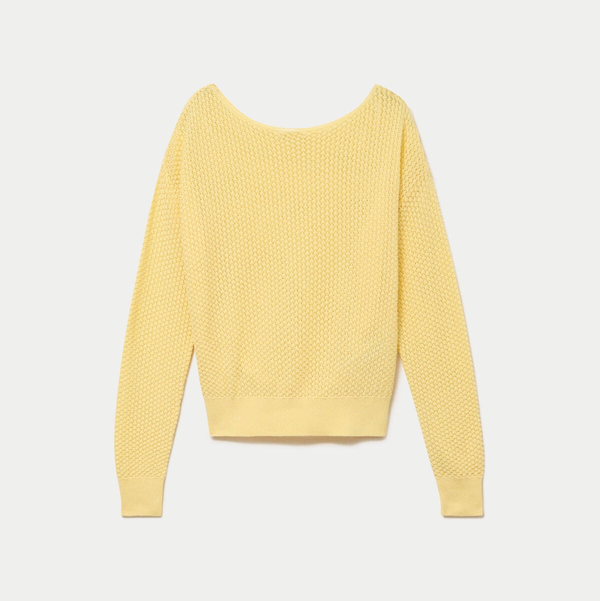 Pull ample ajour&eacute; manches longues jaune pastel femme