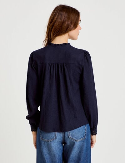 Blouse maille relief&eacute;e bleu marine femme