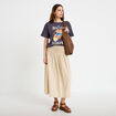 Jupon &eacute;vas&eacute; taille smock&eacute;e beige femme