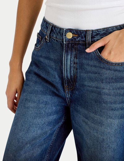 Jeans wide leg taille haute bleu fonc&eacute; femme