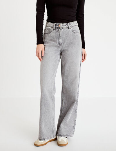 Jeans wide leg taille haute denim gris femme