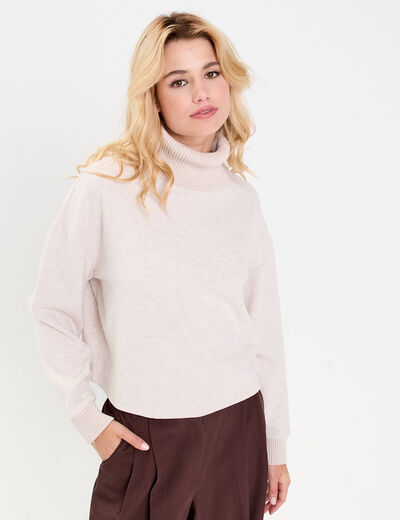 Sweat col roul&eacute; manches longues sable femme