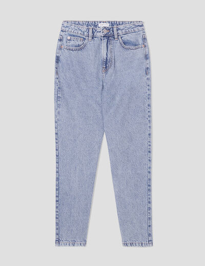 Jeans mom taille haute denim bleach femme