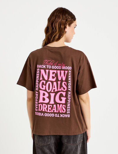 T-shirt oversize manches courtes marron fonc&eacute; femme