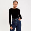 Body cintr&eacute; manches longues bateau noir femme
