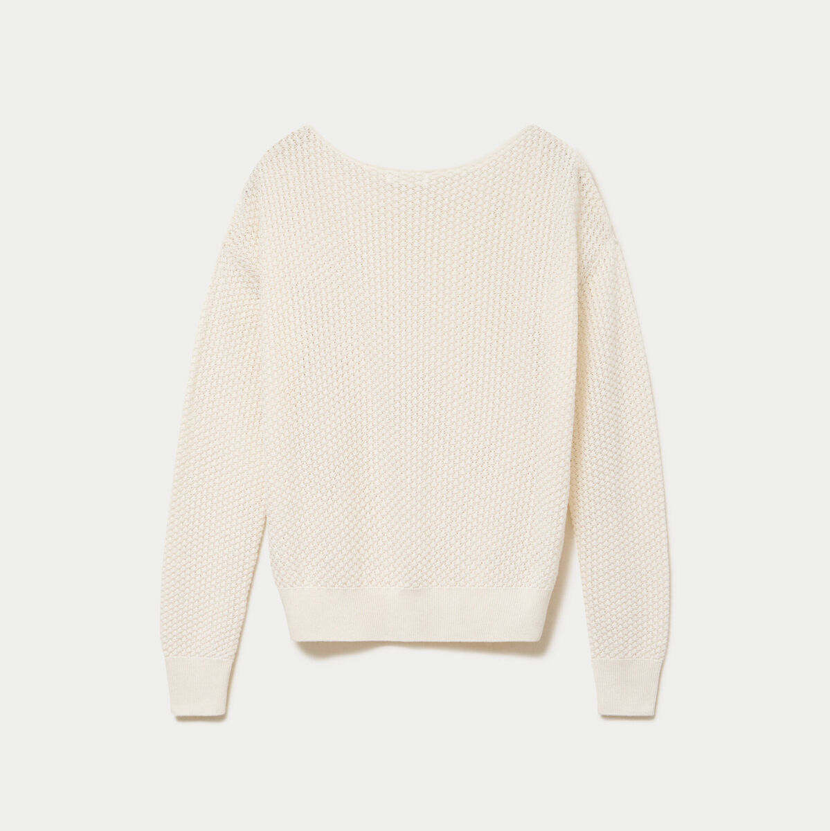 Pull ample ajour&eacute; manches longues ecru femme