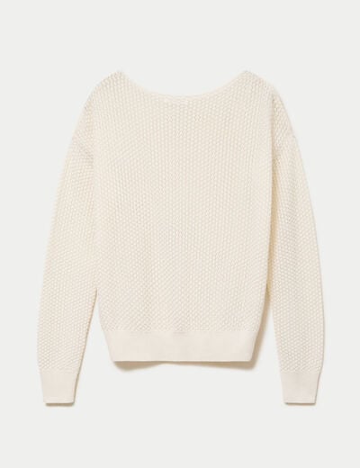 Pull ample ajour&eacute; manches longues ecru femme