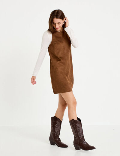 Robe courte &eacute;vas&eacute;e sans manches marron femme
