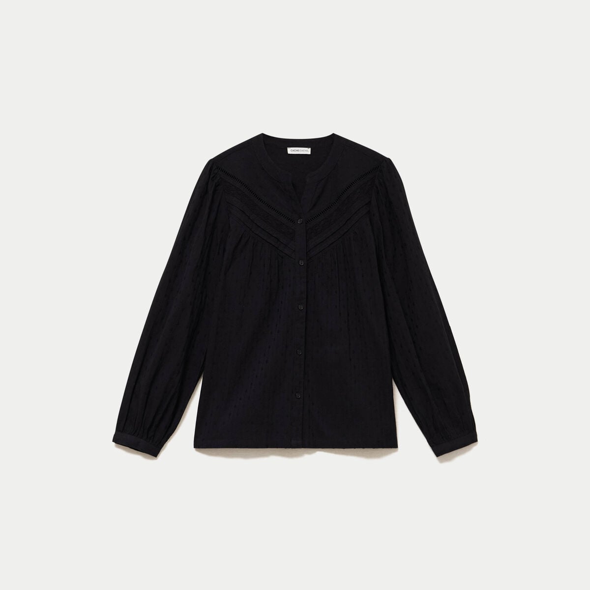 Blouse droite col rond manches longues noir femme