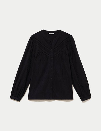 Blouse droite col rond manches longues noir femme