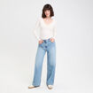 T-shirt thermique col en V plumetis ecru femme