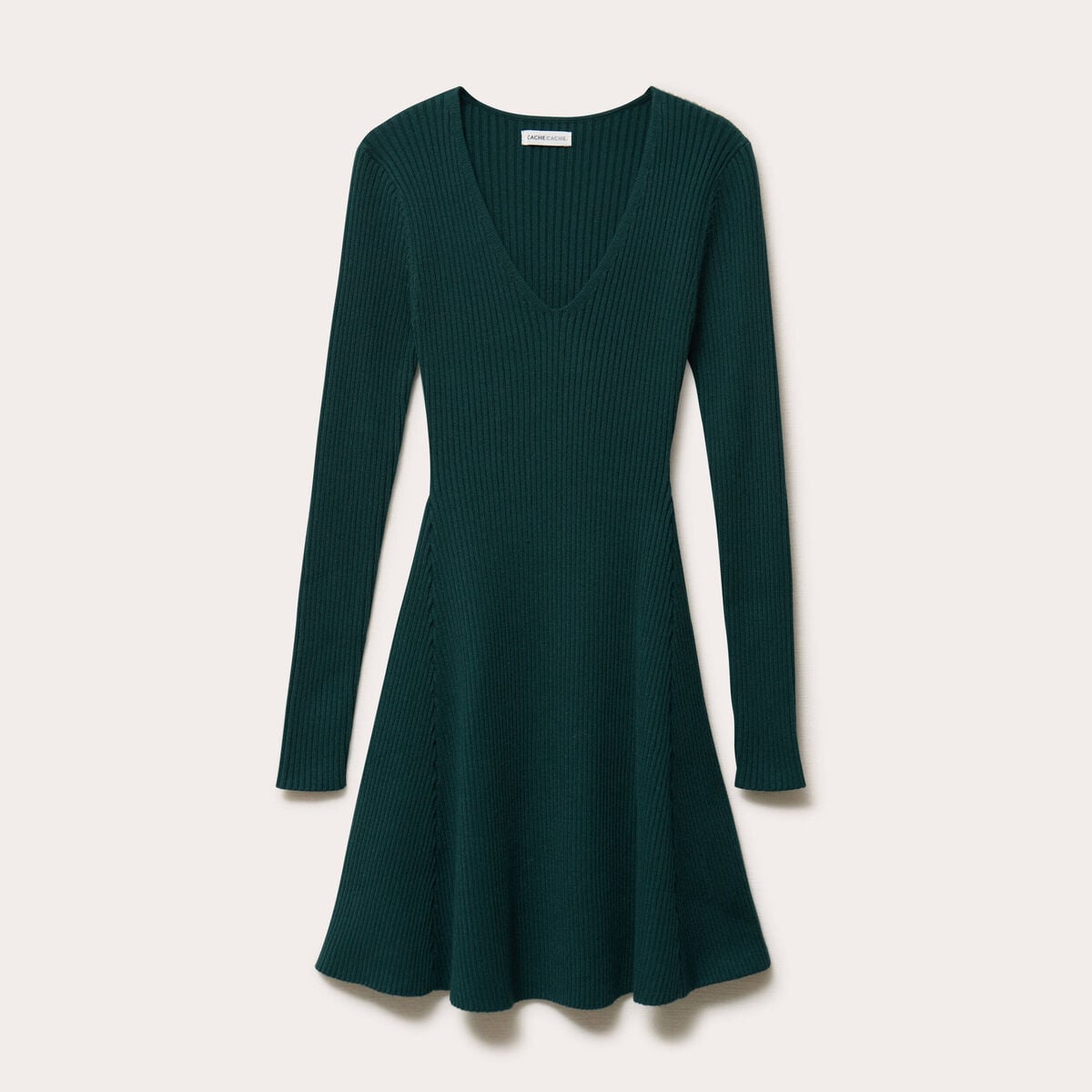 Robe tricot patineuse c&ocirc;tel&eacute;e vert fonc&eacute; femme