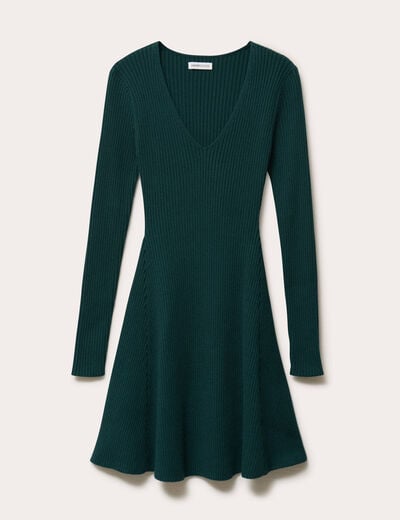 Robe tricot patineuse c&ocirc;tel&eacute;e vert fonc&eacute; femme