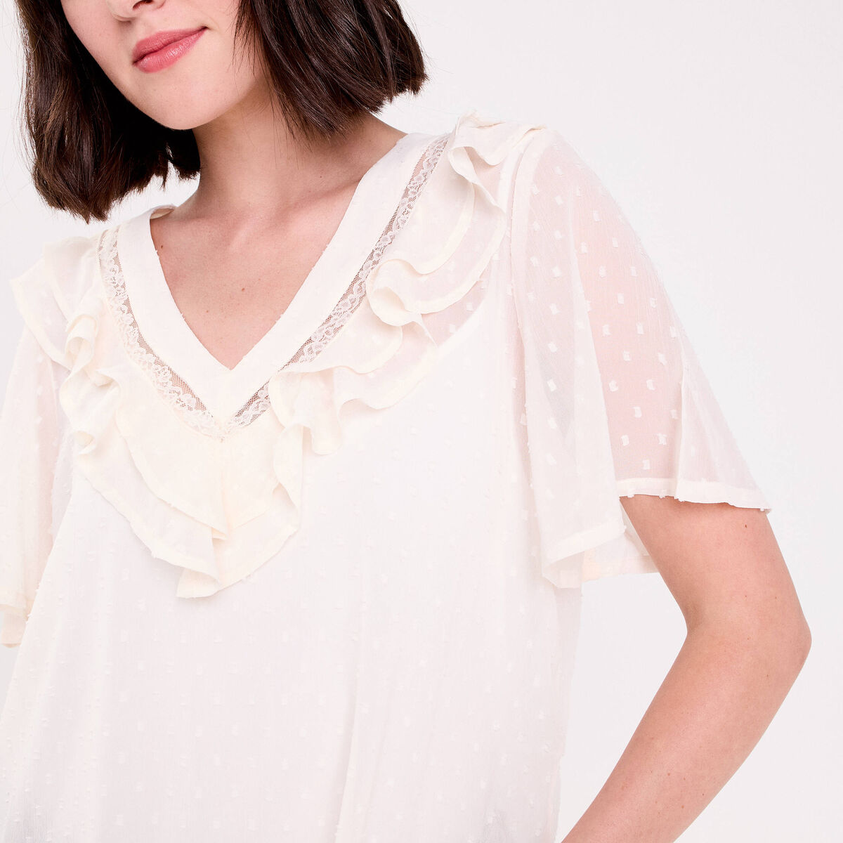 Blouse manches courtes ecru femme