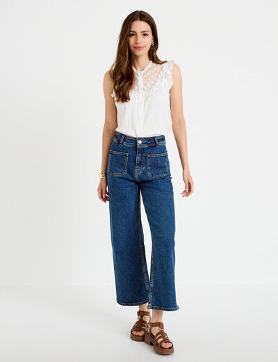 Blouse sans manches col rond ecru femme