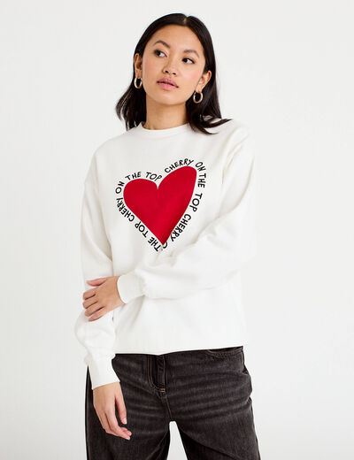 Sweat oversize long col rond ecru femme