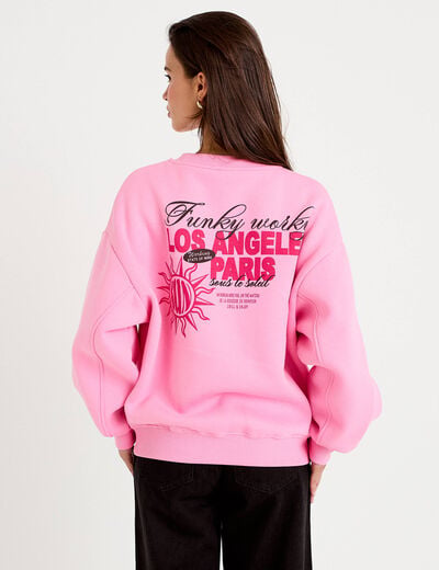 Sweat col rond manches longues rose femme
