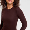 T-shirt cintr&eacute; col rond manches longues marron fonc&eacute; femme