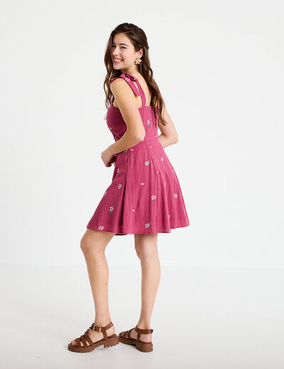 Robe patineuse courte &agrave; fines bretelles violet femme