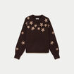 Pull oversize brod&eacute; manches longues marron fonc&eacute; femme
