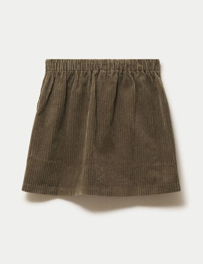 Jupe courte &eacute;vas&eacute;e en velours vert kaki femme