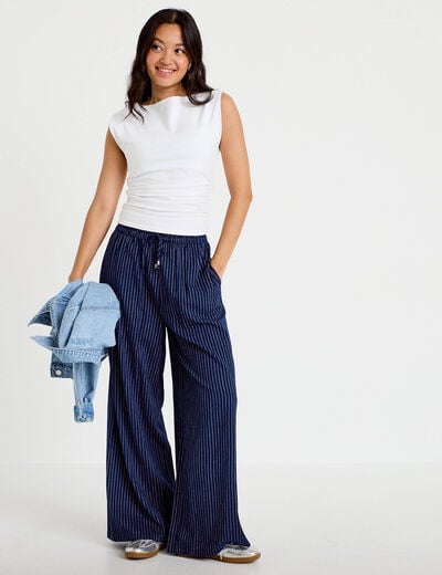 Pantalon large taille standard bleu femme
