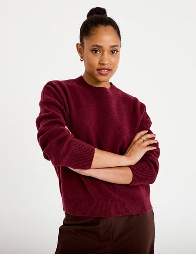 Pull col rond bordeaux femme