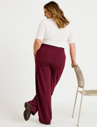 Pantalon large taille haute rouge femme