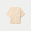 Gilet ajour&eacute; col v manches courtes ecru femme