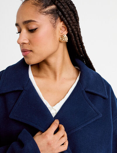 Caban court oversize col tailleur bleu marine femme