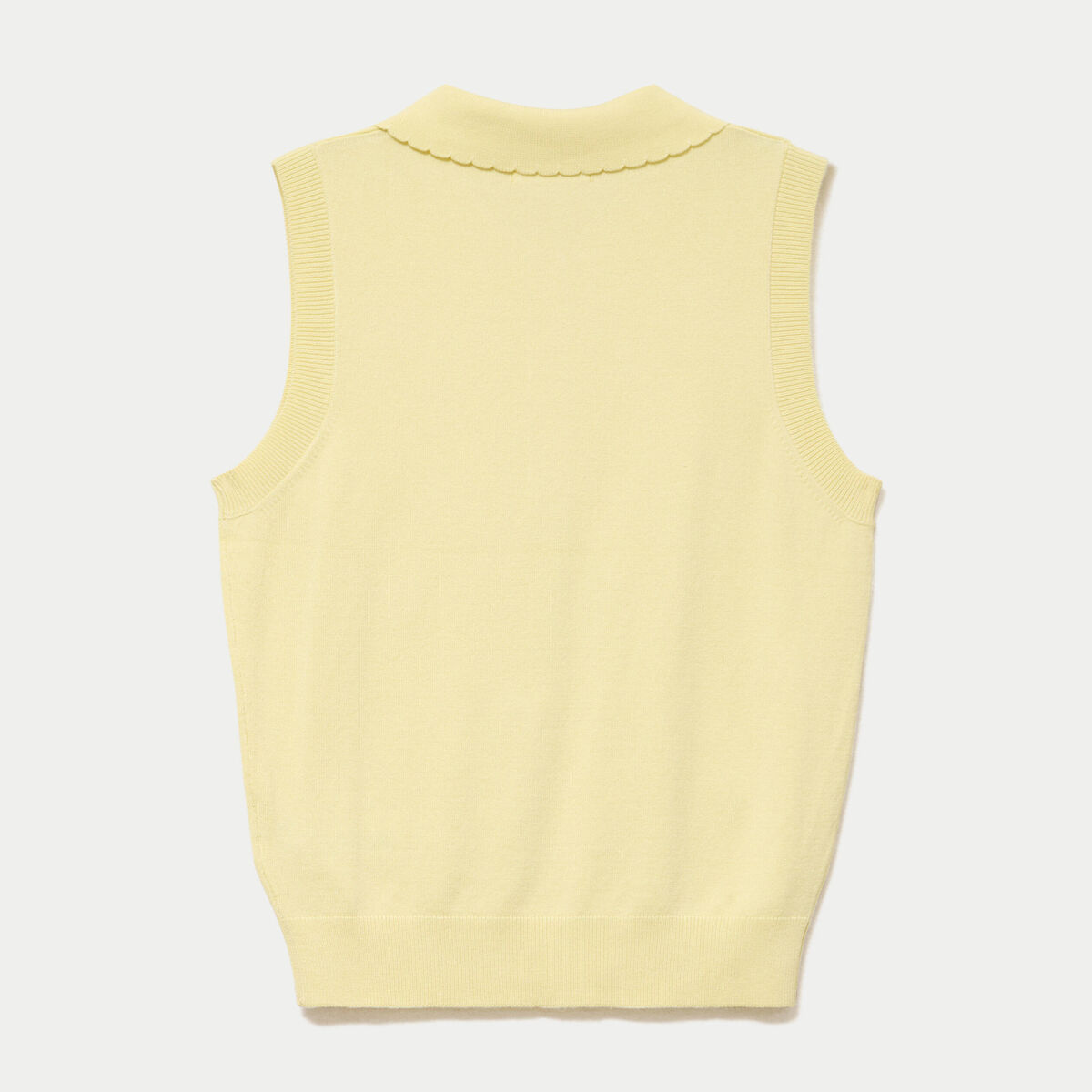 Polo sans manches col chemise brod&eacute; jaune clair femme