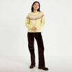 Pull col rond manches longues jaune clair femme