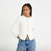 Gilet tweed droit cropped col rond ecru femme