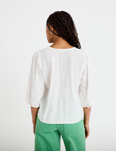 Blouse droite pliss&eacute;e manches 3/4 blanc femme